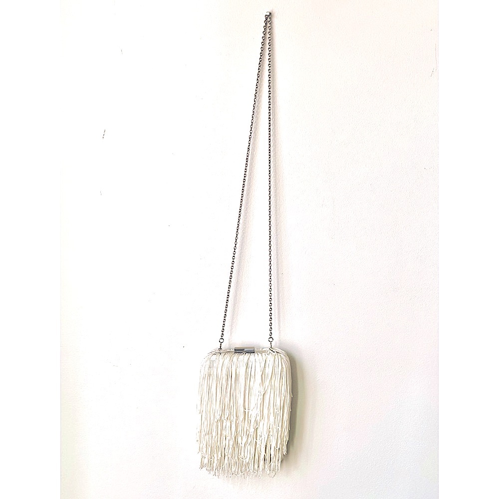 White event purse layered tassels and fringe silver shoulder chain-INC - Picture 3 of 6